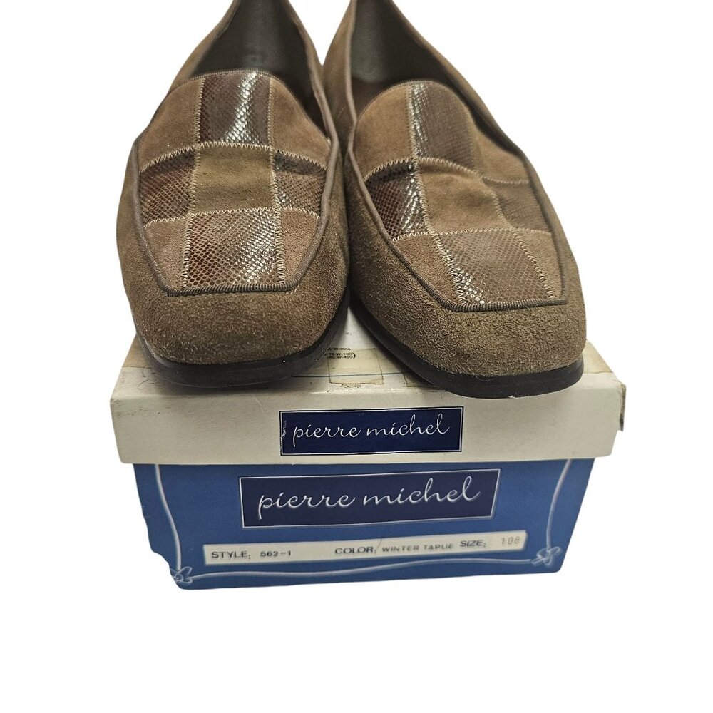 Vintage 1990s Pierre Michel Womens Brown Suede & Patent Leather low BlockSize 10